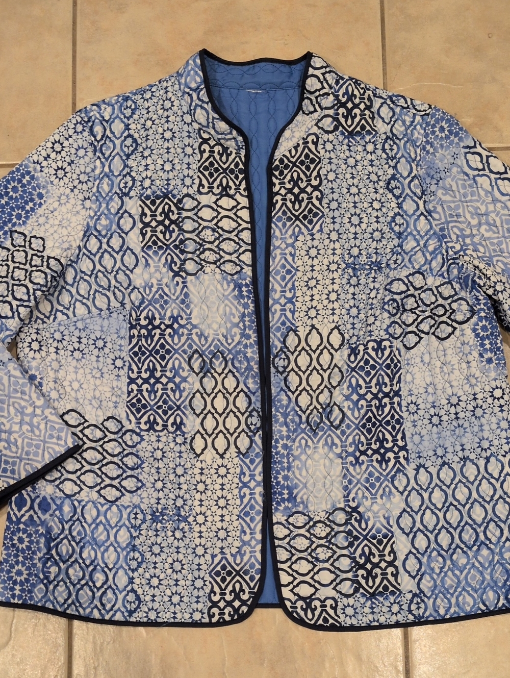 Alfred Dunner Blue Quilted Jacket Blazer Size Large